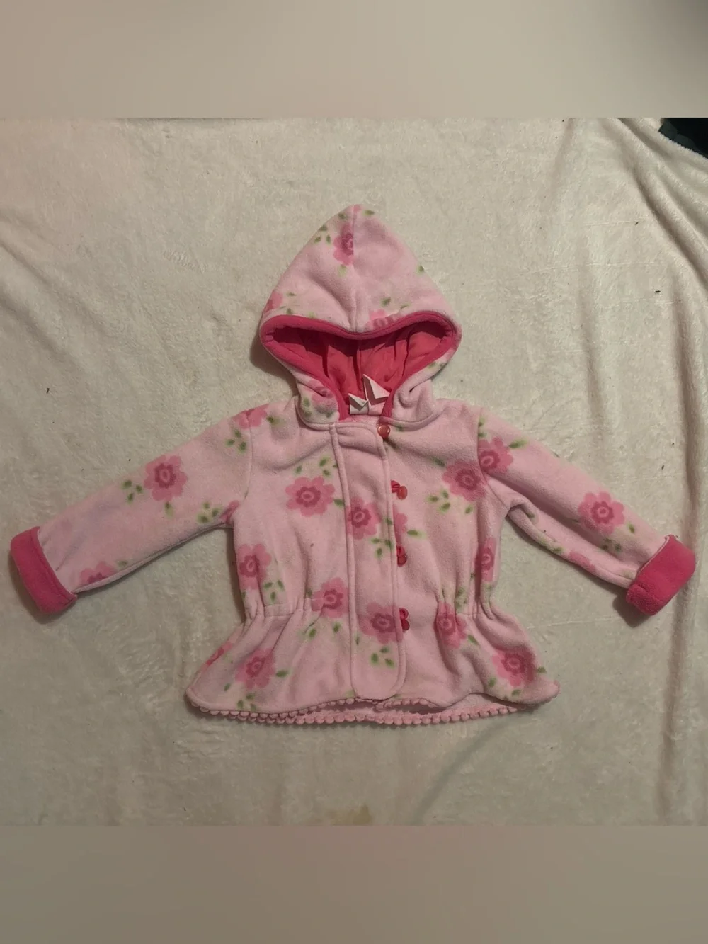 Girls' Pink Floral Hooded Fleece Jacket